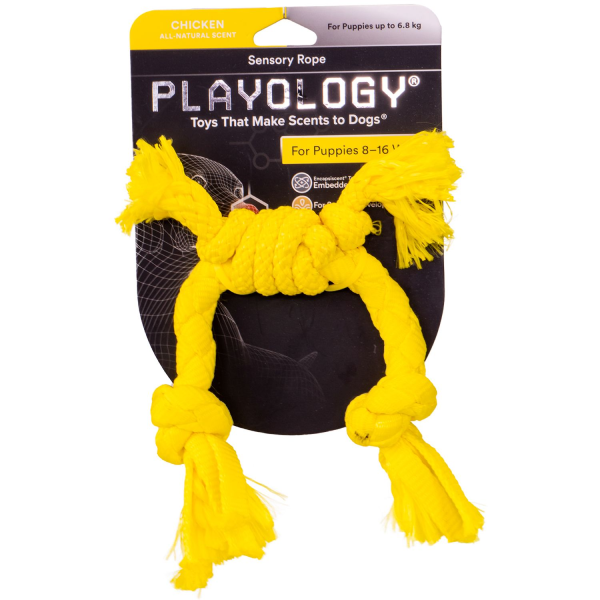 Игрушка для щенков мелких и средних пород Playology SENSORY ROPE желтый сенсорный канат с ароматом курицы