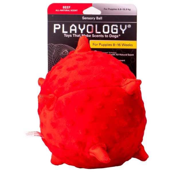 Игрушка для щенков мелких и средних пород Playology PUPPY SENSORY BALL 11 см красный плюшевый мяч с ароматом говядины