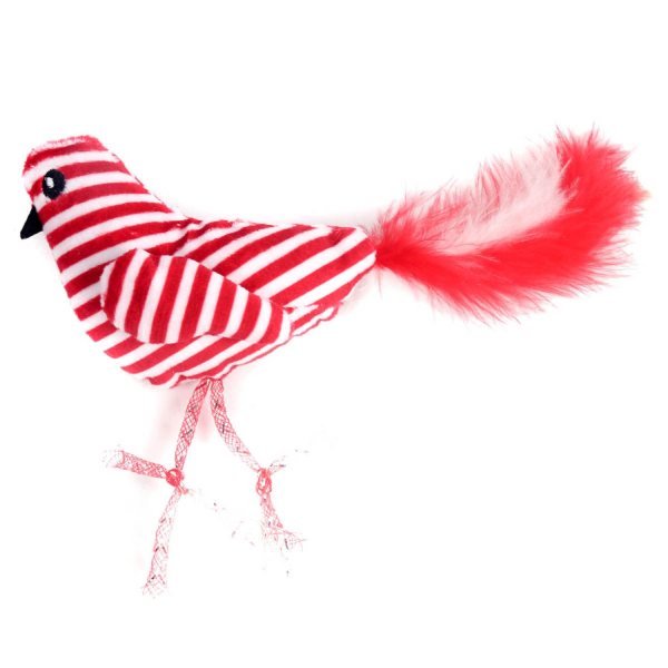 Игрушка для кошек Petpark Птичка с перьями красно-белая 25 см