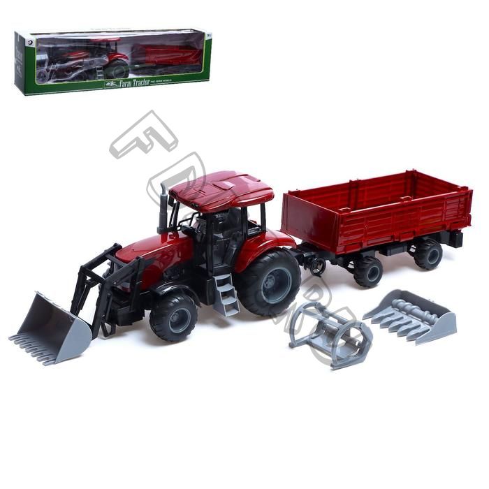 Трактор инерционный «Фермер» с прицепом и сменными ковшами, цвет бордовый