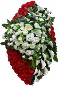 Фото Ритуальный венок из искусственных цветов - Премиум #1 Лилии - Розы - Каллы - Гвоздики