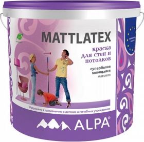 Краска для Стен и Потолков Mattlatex 2л Супербелая Alpa Моющаяся