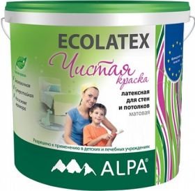 Краска  для Стен и Потолков  Ecolatex 9л Белая Alpa Латексная Чистая