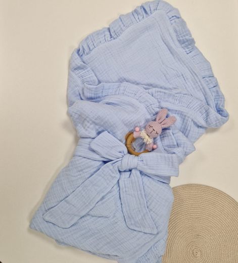 Конверт-одеяло на выписку летний, муслин, голубой