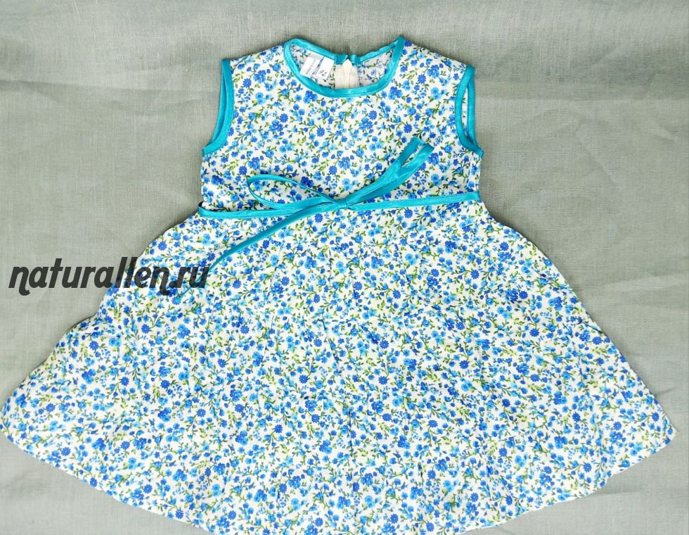 Платье детское лён/хлопок (голубое)
