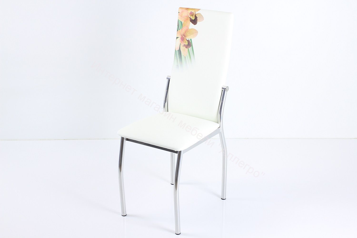 Кухонный стул "B-610" Белый кожзам/Фотопечать бамбук/Хром