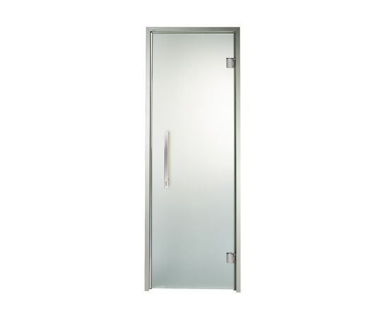 Дверь для хамама и сауны стеклянная Grandis сатин Silver, матовое стекло, серебристый профиль