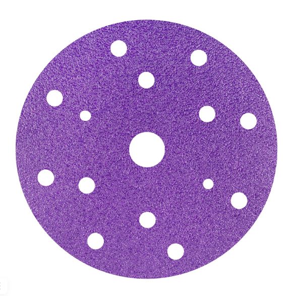 Deerfos Шлиф круг на плёнке BORA1 150мм на липучке Р80, 15 отв, фиолетовый (100 шт/кор)