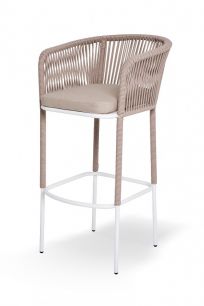 Барный стул "Марсель" из роупа, каркас стальной белый, роуп бежевый, ткань бежевая
