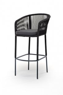 Барный стул "Марсель" из роупа, каркас стальной серый, роуп темно-серый, ткань темно-серая