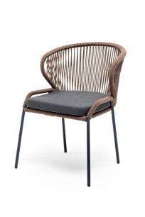Плетеный стул "Милан" из роупа, каркас алюминиевый серый, роуп коричневый, ткань темно-серая