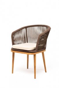 Плетеный стул "Марсель" из роупа, основание дуб, роуп коричневый, ткань бежевая