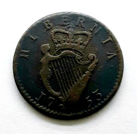 1/2 пенни 1753 Ирландия Великобритания AUNC- XF