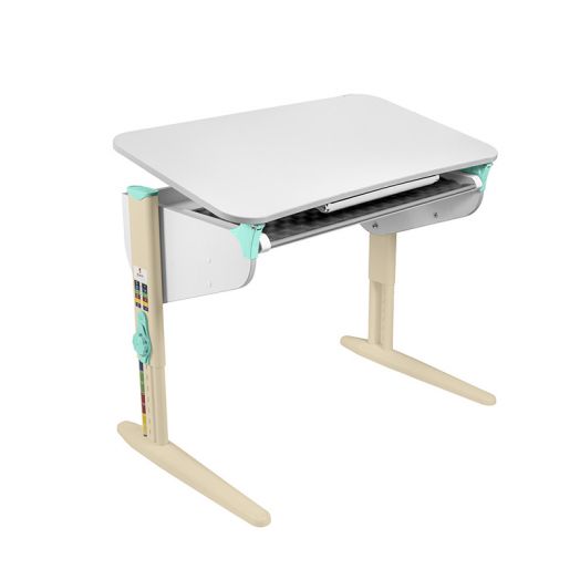 ДСУТ46-2 Растущий стол с лотком одноместный (ЛДСП белый, опора бежевый)