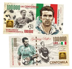 100 000 lire (лиры) — Джанлуиджи Буффон. Италия. (Gianluigi Buffon, Italy). Памятная банкнота. UNC Msh Oz