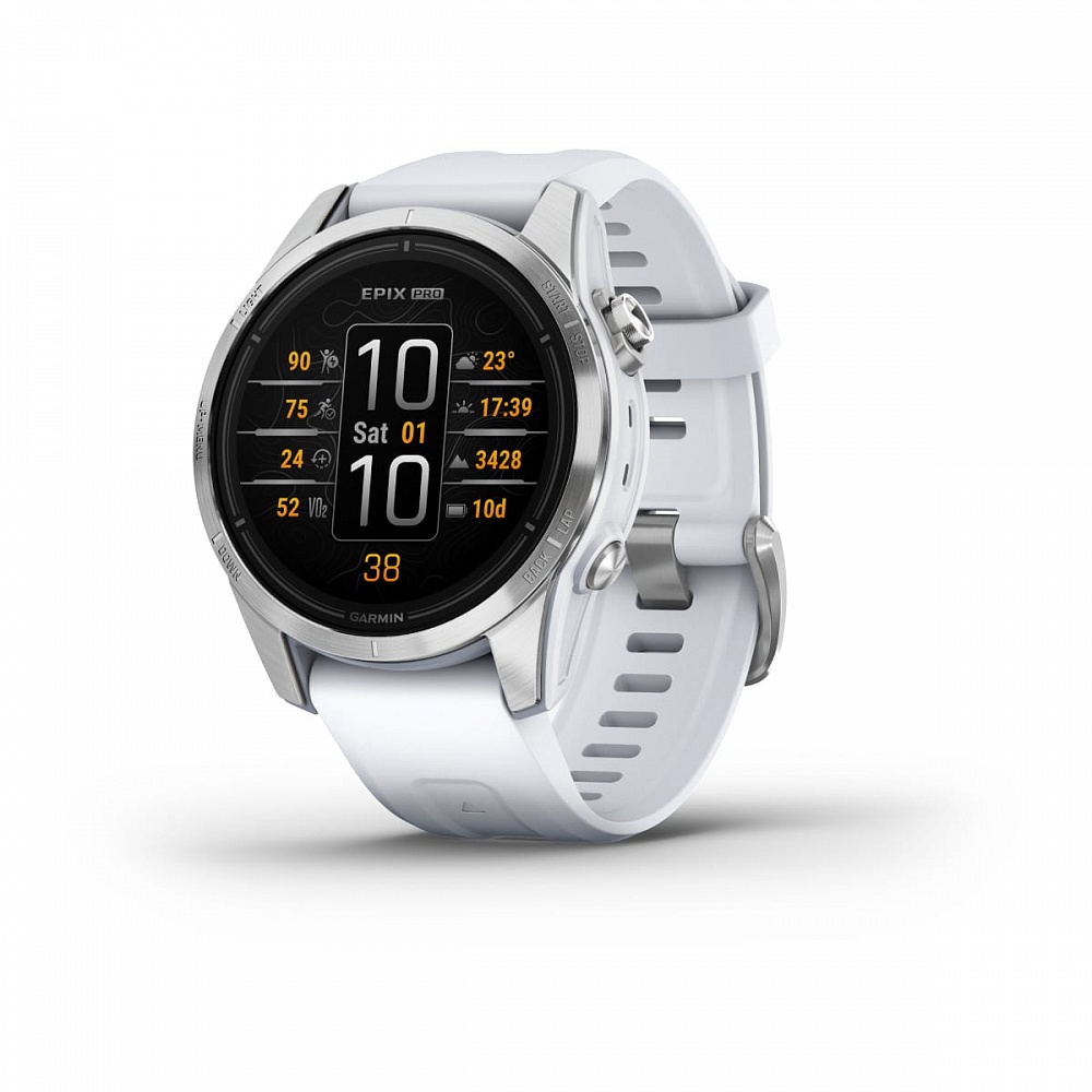 Умные часы Garmin Epix Pro (Gen 2) Standard Edition 42 мм, серебристый корпус, белый ремешок