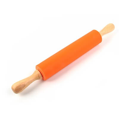 025 Скалка силиконовая, с деревянной вращающей ручкой, - 43*5 см. 891-071
