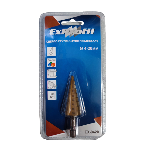 098 Cверло ступенчатое по металлу 4-12 мм EX-0412 "ExProfil" (200 шт. / Кор)