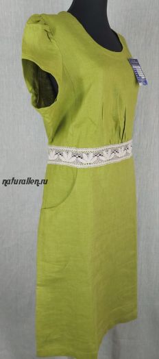 Платье льняное с  натуральным кружевом (фисташковый)
