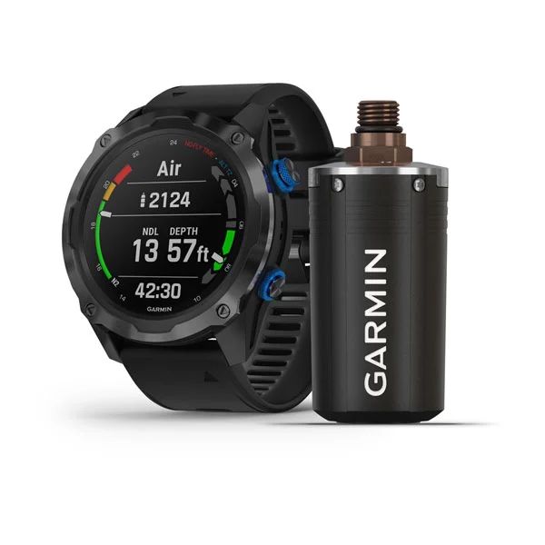 Комплект умные часы Garmin Descent MK2I, титановые с DLC-покрытием и черным ремешком + датчик Descent T1