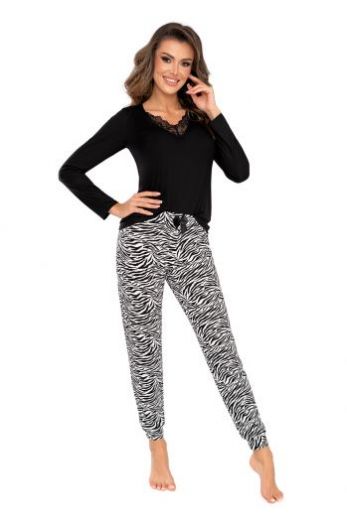Пижама женская DONNA Zebra, кофта и брюки, черно-белый