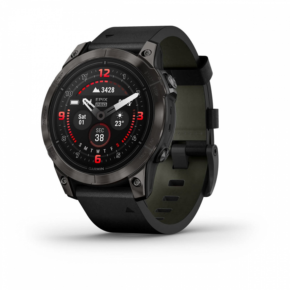 Умные часы Garmin Epix Pro (Gen 2) Sapphire Edition 47 мм, титановый, угольно-серый DLC, черный кожаный ремешок