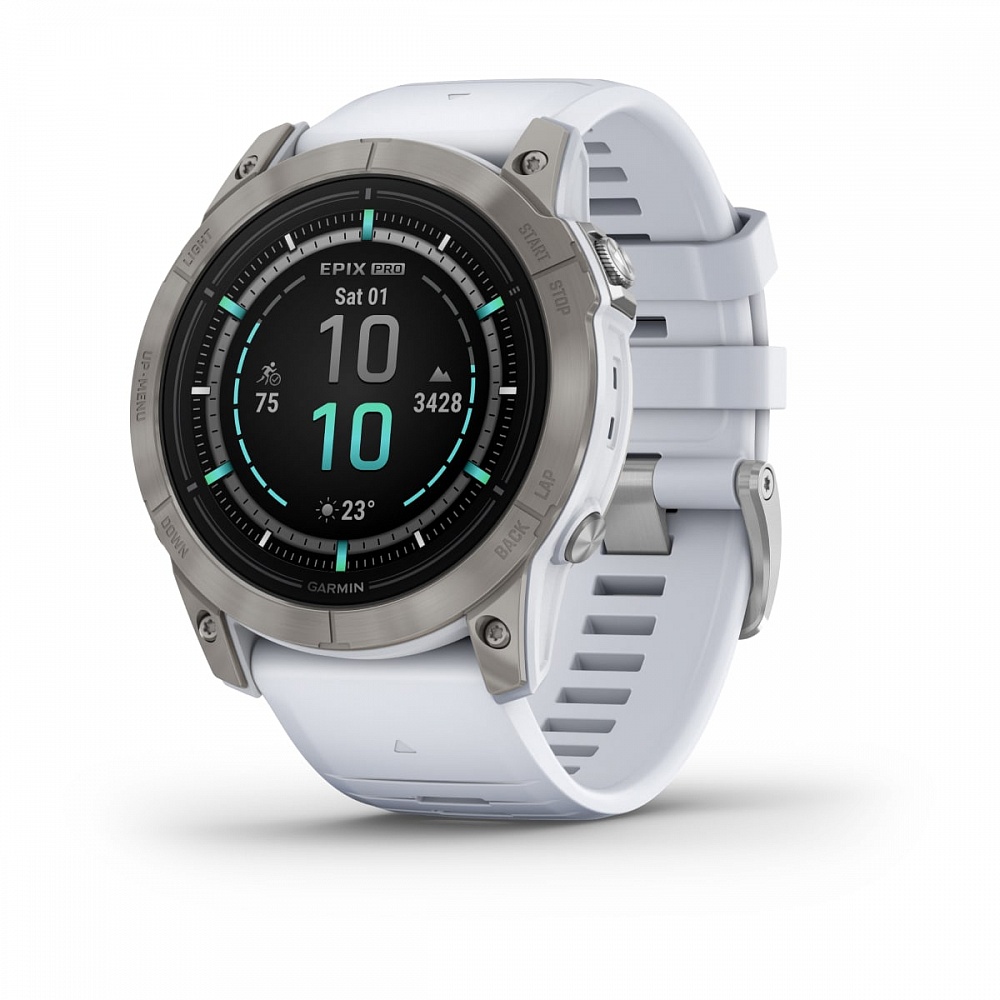 Умные часы Garmin Epix Pro (Gen 2) Sapphire Edition 51 мм, титановый белый, DLC, белый силиконовый ремешок фото