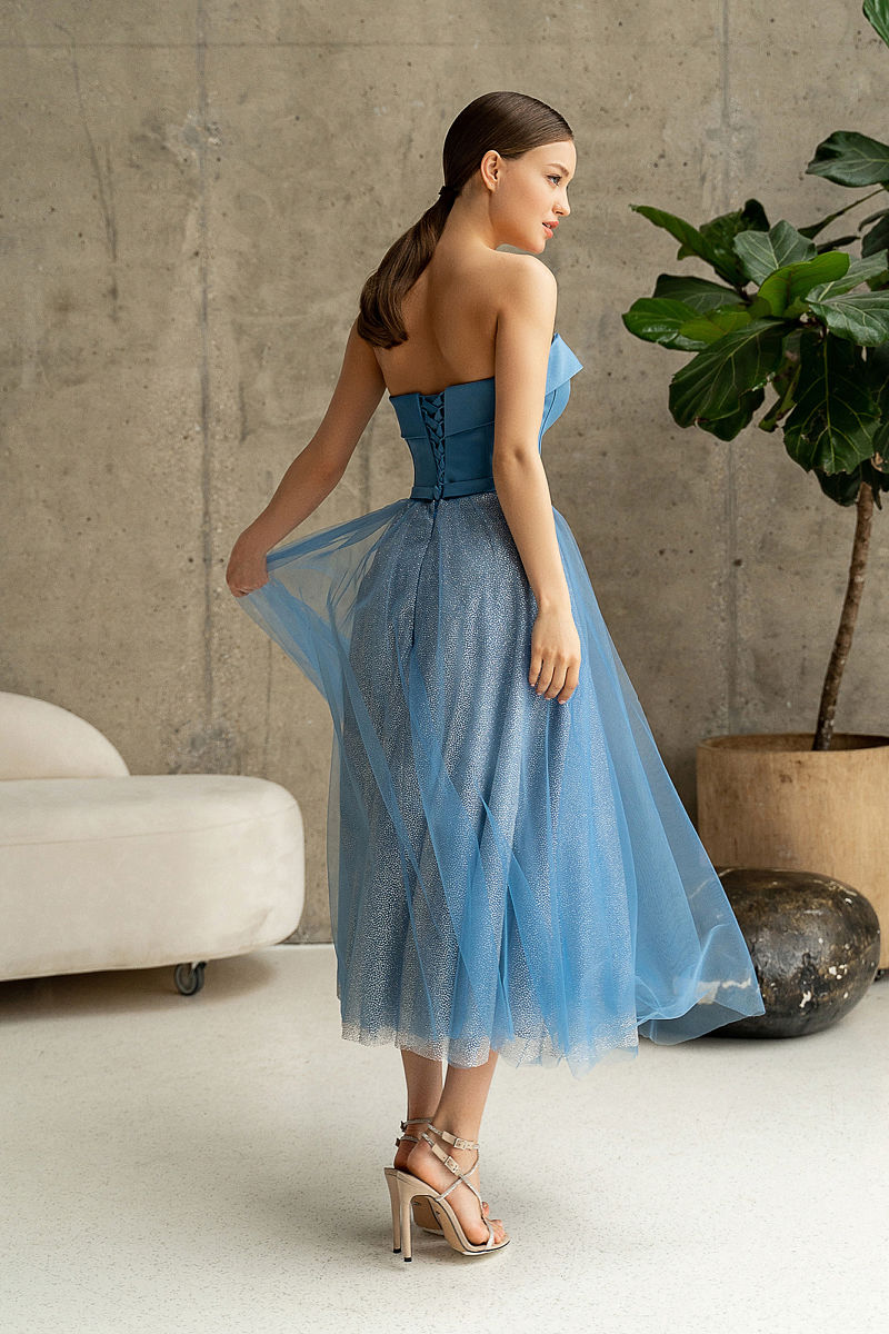 Корсетное вечернее платье голубого цвета Арт.777