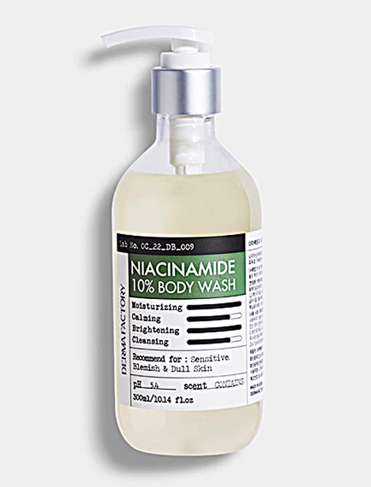 DERMA FACTORY Гель для душа успокаивающий с ниацинамидом. Niacinamide 10% body wash, 300 мл.