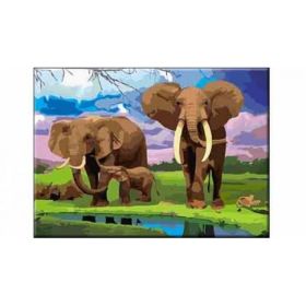 Раскраска по номерам "Семья слонов", А3 (арт. Р-5480)