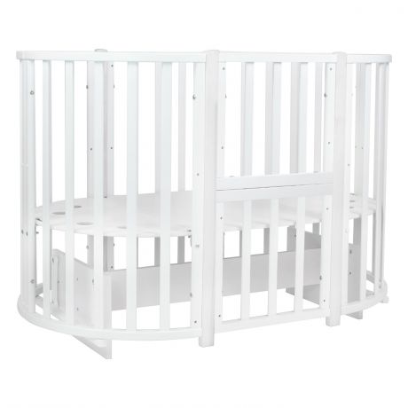 Кровать детская Indigo Born 7в1 c поперечным ЛДСП маятником (круг/овал, манеж, 2 кресла, стол) белый-белый