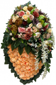 Фото Ритуальный венок из искусственных цветов - Премиум #6 Хризантемы - Розы - Пионы - Гвоздики