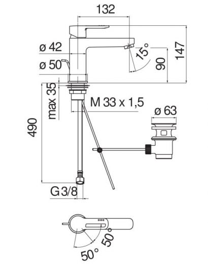 Однорычажный смеситель для умывальника Nobili New road RDH00118/20 схема 2