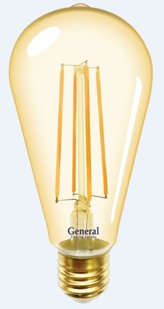 Светодиодная лампа General LOFT ST64S E27 13W 2700K 2K 64x140 филамент (нитевидная) золотая 655303