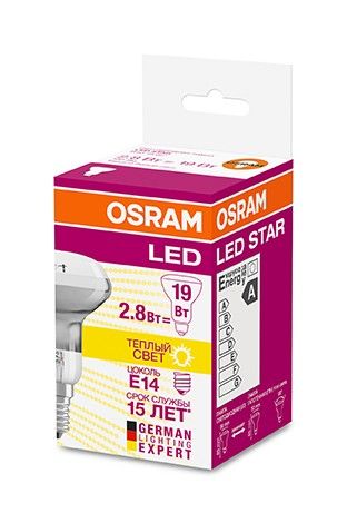 Светодиодная лампа OSRAM R50 E14 2,8W (180lm) 2700 2K 85x50 филамент прозр. (аналог 19Вт) 4058075055414