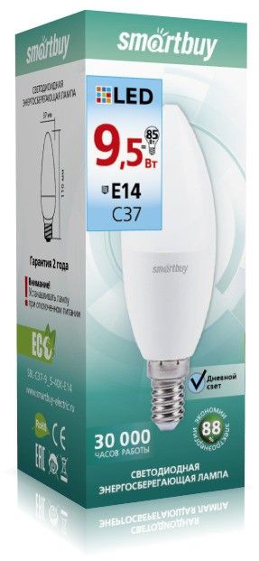 Светодиодная лампа Smartbuy свеча C37 E14 9.5W(900lm) 4000K 4K матовая пластик SBL-C37-9_5-40K-E14