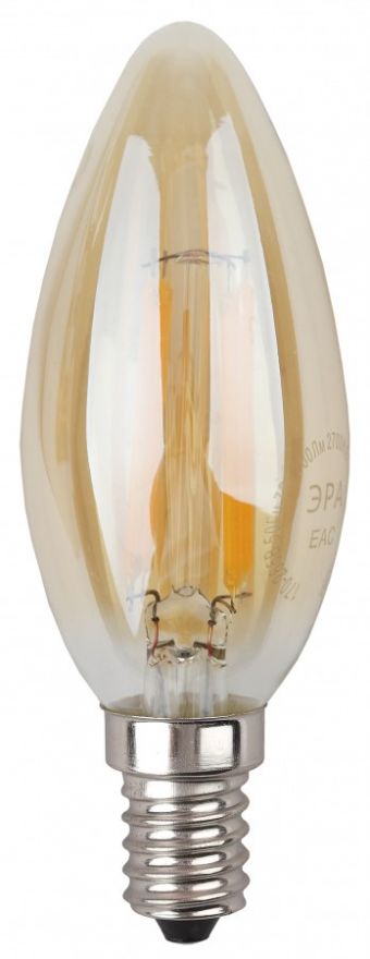 Светодиодная лампа ЭРА F-LED свеча B35-7w-827-E14 золото филамент (нитевидная), прозр.