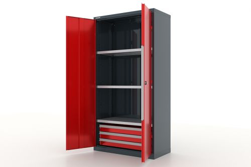 Шкаф металлический для инструмента двухсекционный, темно-серый - красный FERRUM 13.1331-7016/3000