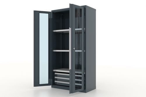 Шкаф металлический для инструмента двухсекционный, дверца со стеклом, темно-серый FERRUM 13.1332-7016