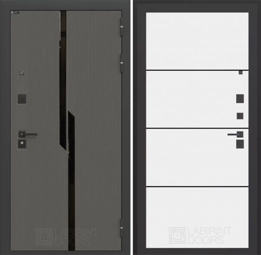 Дверь Входная Лабиринт (LABIRINT) CARBON 25 Белый софт (черная вставка)
