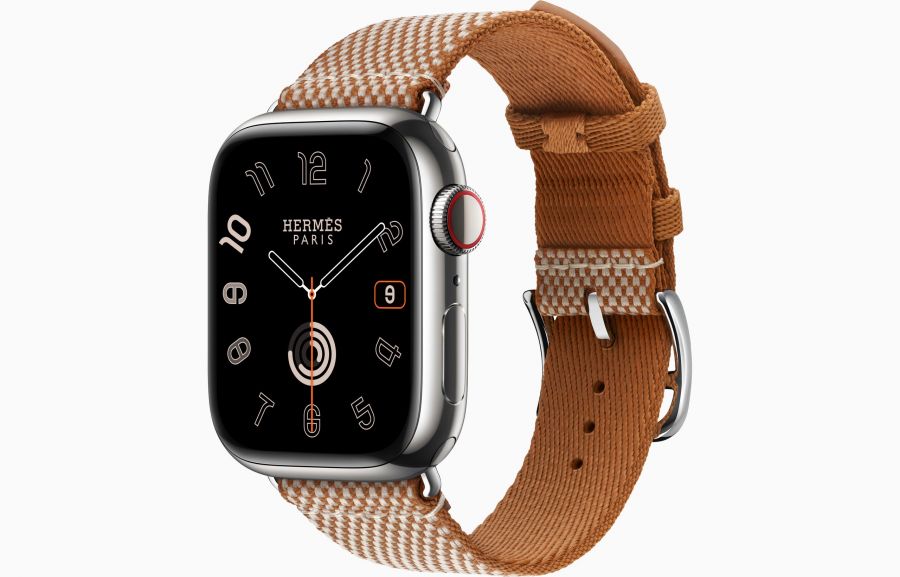 Apple Watch Hermès Series 9 41mm Silver Stainless Steel Case with Toile H Single Tour Gold/Ecru