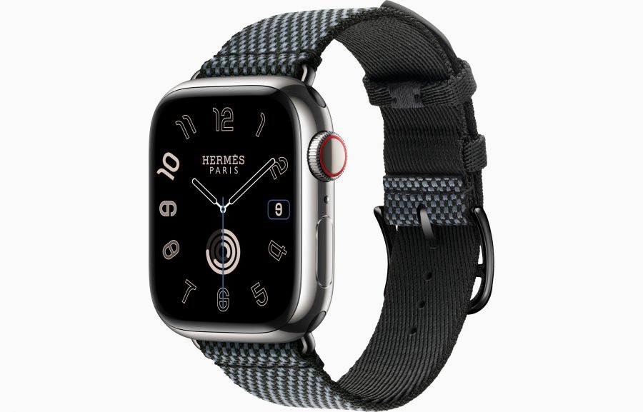 Apple Watch Hermès Series 9 41mm Silver Stainless Steel Case with Toile H Single Tour Denim/Noir