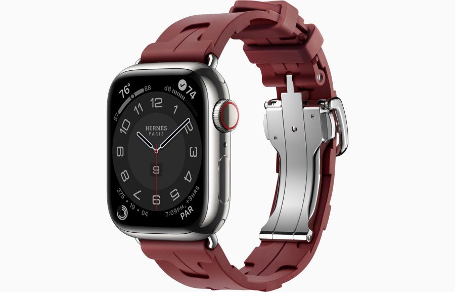 Apple Watch Hermès Series 9 41mm Silver Stainless Steel Case with Kilim Single Tour Rouge H