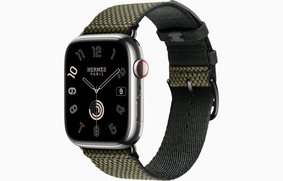 Apple Watch Hermès Series 8 45mm Silver Stainless Steel Case with Toile H Single Tour Vert/Noir