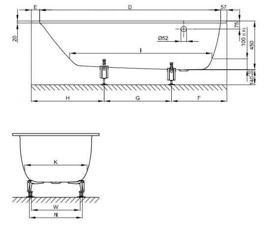 Прямоугольная встраиваемая ванна Bette Comodo 1640 левая 170x75 схема 3