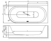 Овальная ванна углового монтажа Bette BetteLux Oval IV Silhouette 3436 CELVS правая 185х85 схема 3
