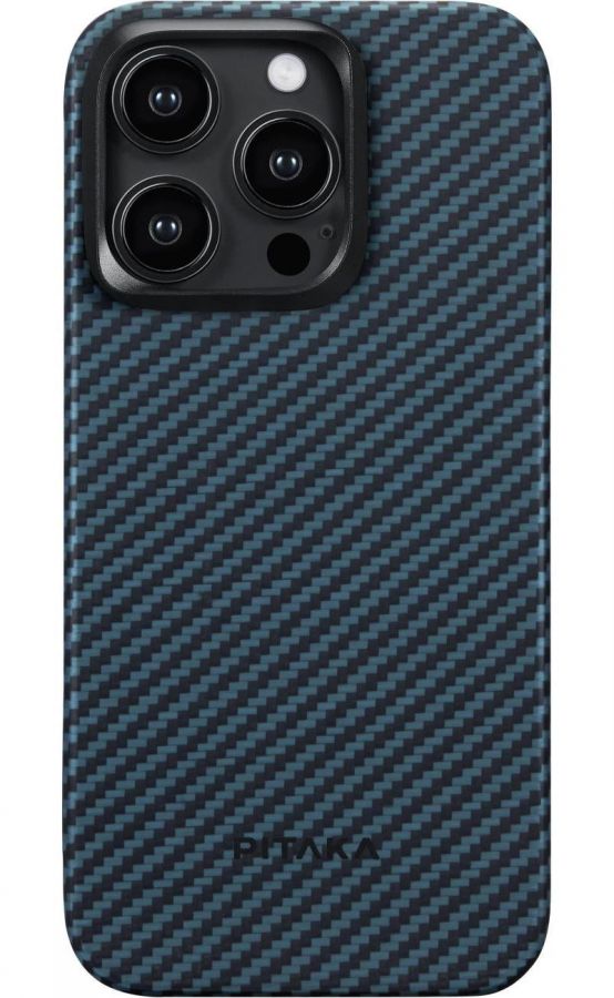 Чехол-накладка Pitaka MagEZ Case 4 для iPhone 15 Pro Max, кевлар, черный/синий