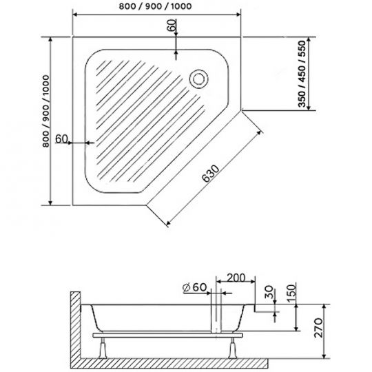 Акриловый поддон для душа RGW Acrylic BT/CL-S 90x90 16180599-51 схема 6