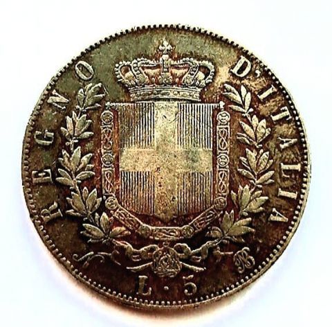 5 лир 1864 Италия Неаполь Редкий год XF