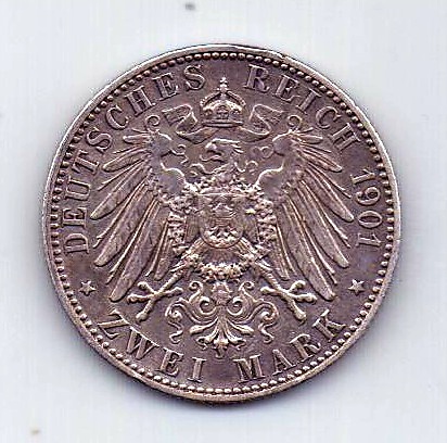 2 марки 1901 Пруссия AUNC Германия